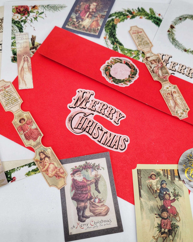 Vintage Christmas gifts washi stickers and tags for scrapbooks, journals, DIY cards, decorations