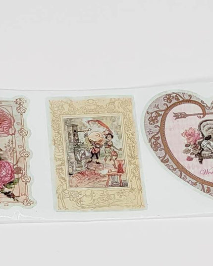 Alice in Wonderland Gold foil washi stickers. Approx 160 Gold foil Stickers. Leaves no sticky residue when removed
