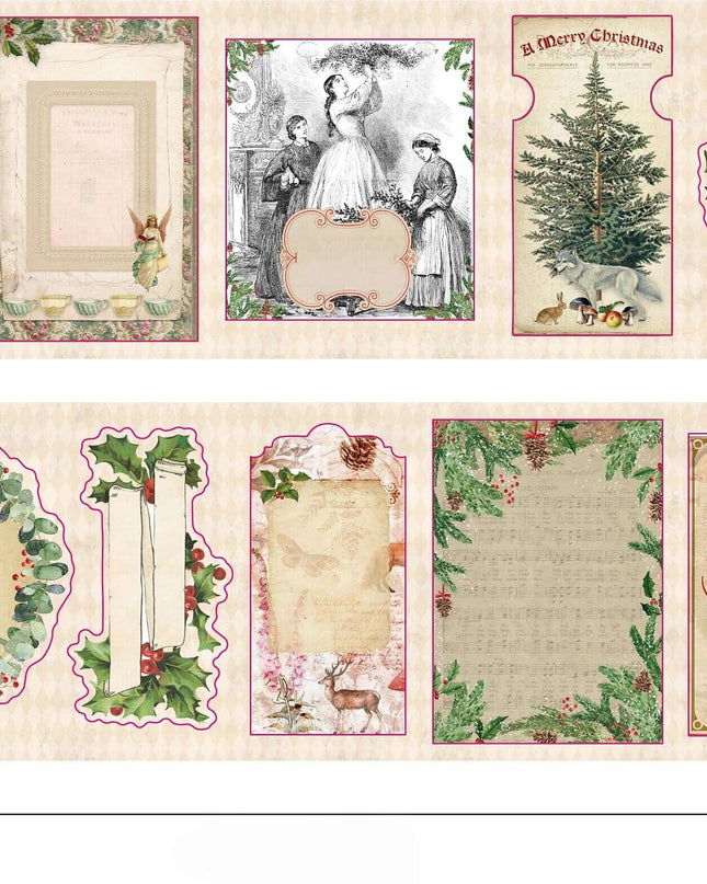 Vintage Victorian Christmas washi stickers -kiss cut. Writeable, re-useable, leaves no sticky residue. 2 rolls / over 150 stickers