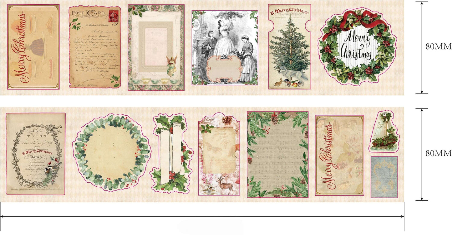 Vintage Victorian Christmas washi stickers -kiss cut. Writeable, re-useable, leaves no sticky residue. 2 rolls / over 150 stickers