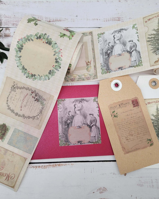 Vintage Victorian Christmas washi stickers -kiss cut. Writeable, re-useable, leaves no sticky residue. 2 rolls / over 150 stickers