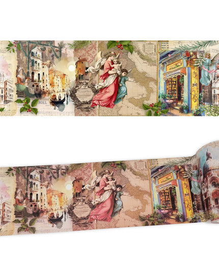 Vintage Christmas in Italy Extra Wide (10 cm / 4 inches)  washi tape for scrapbooks, wall decor, journals, crafts and decoupage