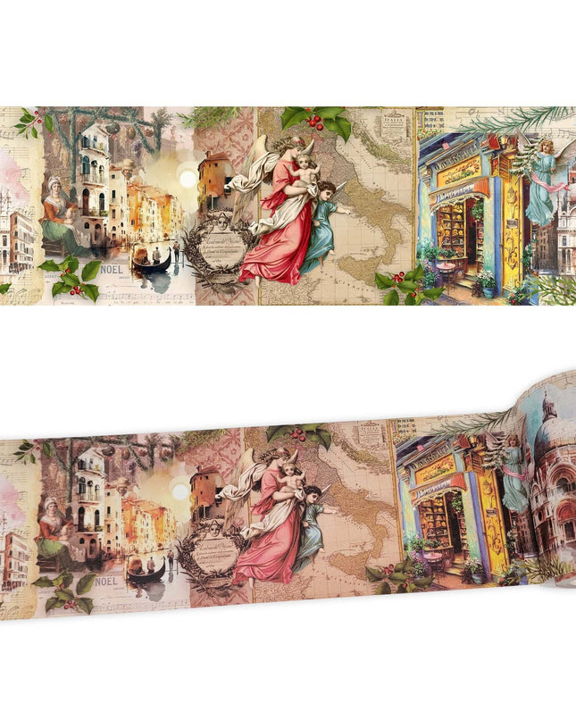 Vintage Christmas in Italy Extra Wide (10 cm / 4 inches)  washi tape for scrapbooks, wall decor, journals, crafts and decoupage
