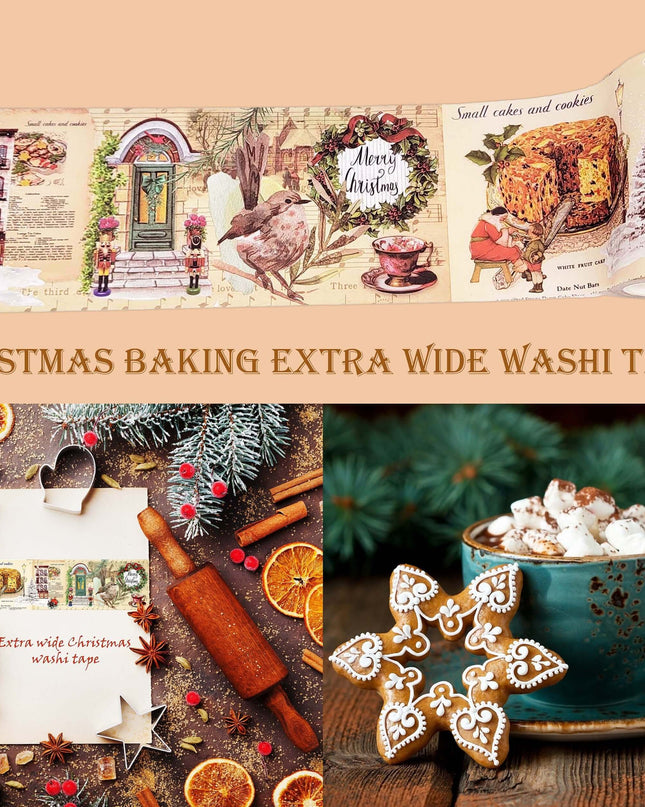 Vintage Christmas baking theme Extra Wide (10 cm / 4 inches)  washi tape for scrapbooks, wall decor, journals, crafts and decoupage