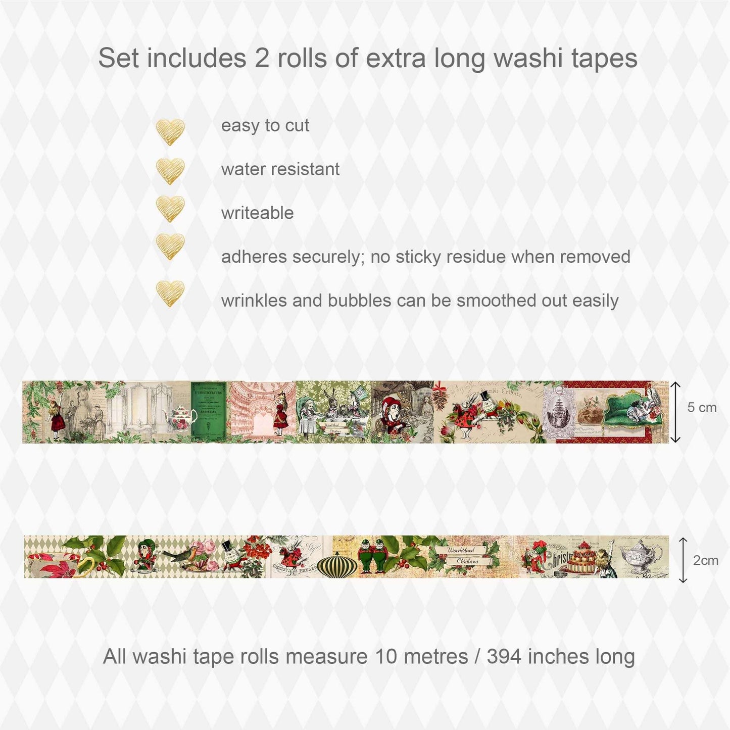 Alice in Wonderland Christmas Stickers, washi Tapes, and Mini Cards Collection