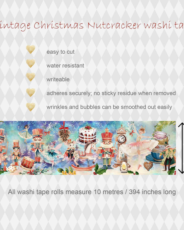 Vintage Christmas extra wide washi tape (Nutcracker Sugar Plum Fairies) for journals, scrapbooks, decorating and crafts