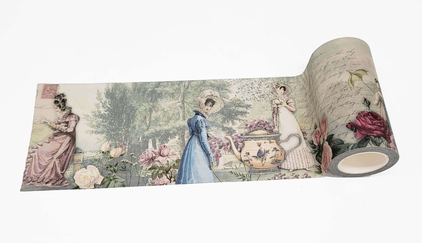 Jane Austen romantic garden extra wide washi tape sticker roll for scrapbooks, journals, crafts and gifts