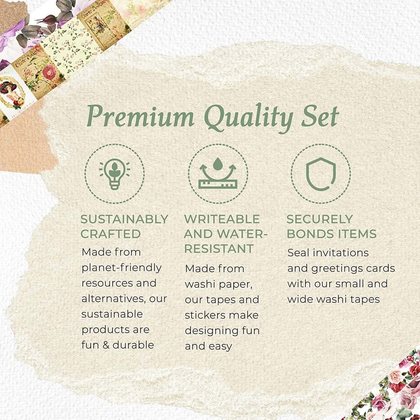 Jane Austen romantic garden extra wide washi tape sticker roll for scrapbooks, journals, crafts and gifts