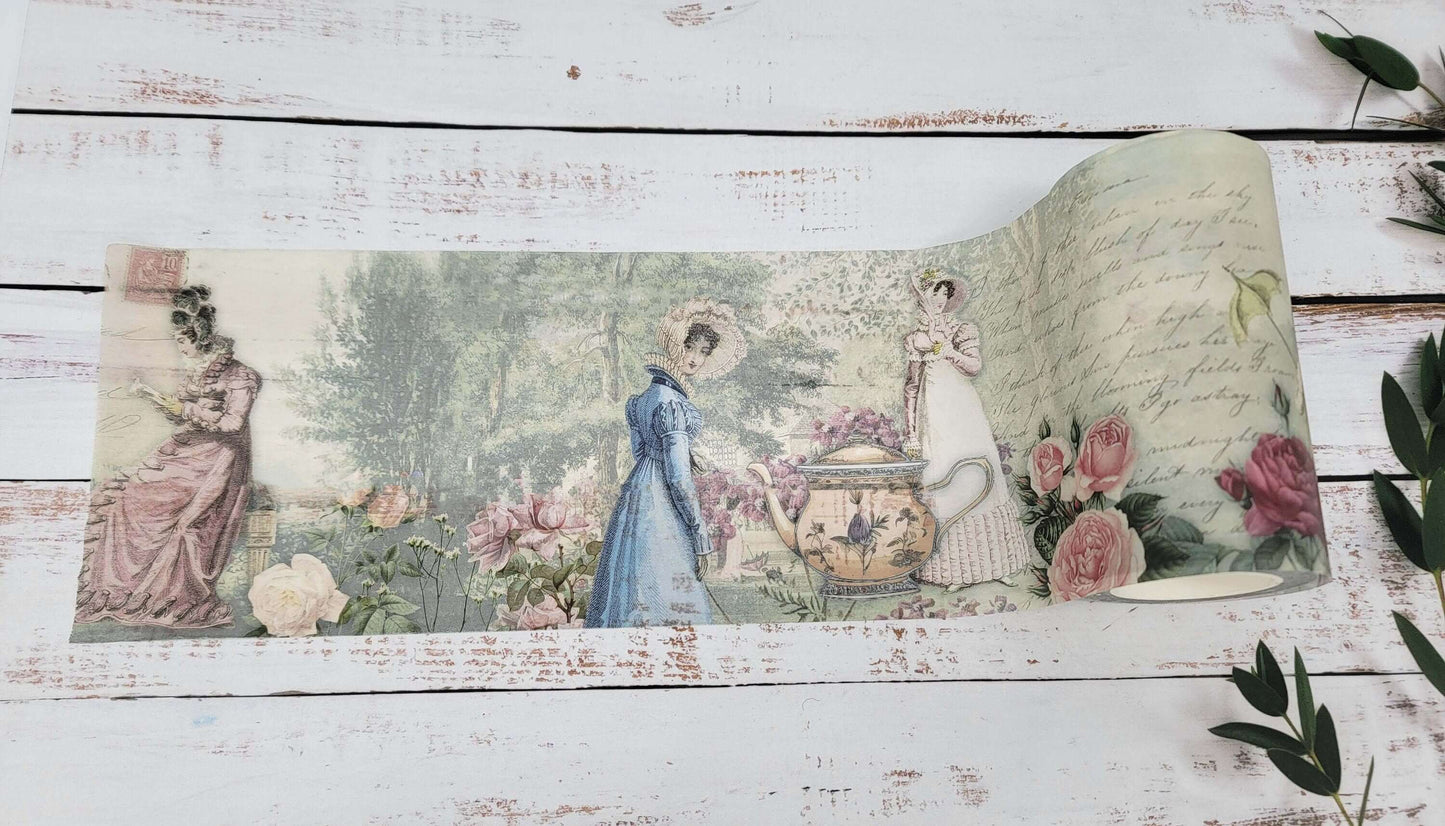 Jane Austen romantic garden extra wide washi tape sticker roll for scrapbooks, journals, crafts and gifts