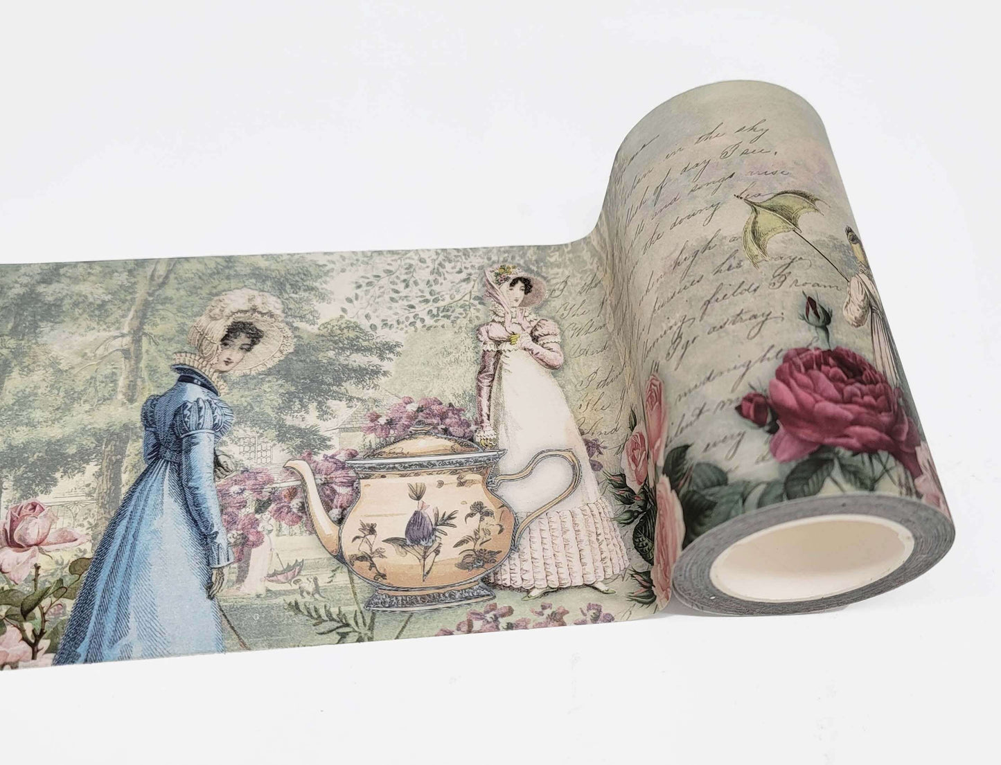 Jane Austen romantic garden extra wide washi tape sticker roll for scrapbooks, journals, crafts and gifts