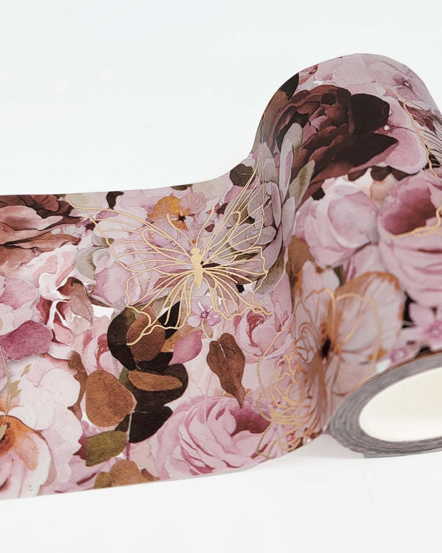 Rose Florals Gold foil Extra Wide washi Tape roll (4 inchs/ 10 cm Wide) for scrapbooks, Crafts, Wall Paper Borders