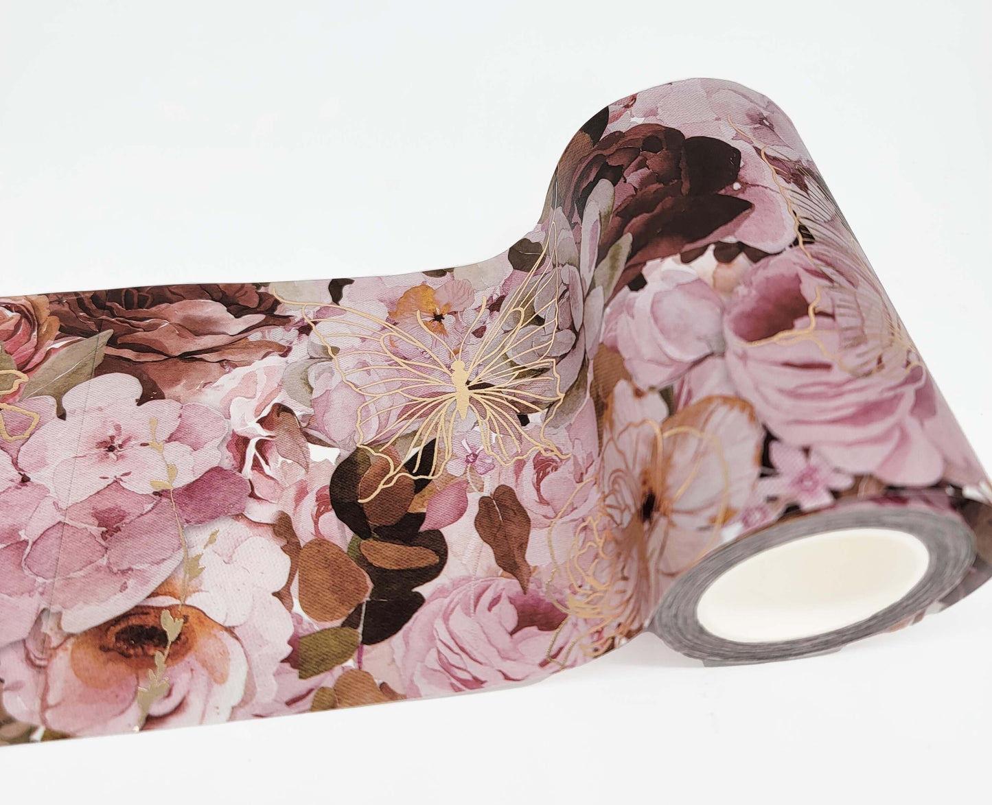 Rose Florals Gold foil Extra Wide washi Tape roll (4 inchs/ 10 cm Wide) for scrapbooks, Crafts, Wall Paper Borders