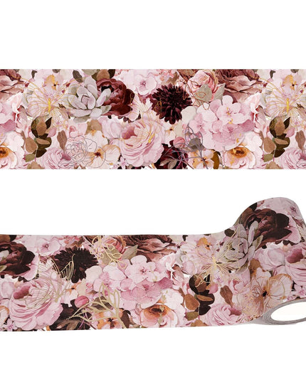 Rouleau de ruban adhésif washi extra large en feuille d'or avec fleurs roses (4 pouces/ 10 cm de large) pour scrapbooking, travaux manuels, bordures de papier peint