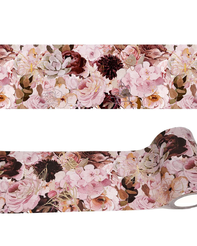 Rose Florals Gold foil Extra Wide washi Tape roll (4 inchs/ 10 cm Wide) for scrapbooks, Crafts, Wall Paper Borders