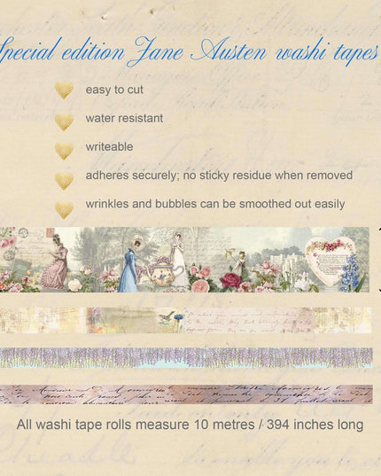 Jane Austen washi Tapes, die Cut Stickers Frames, Playing Cards, Collage Papers Special Crafts Set for journals, scrapbooks and decorating