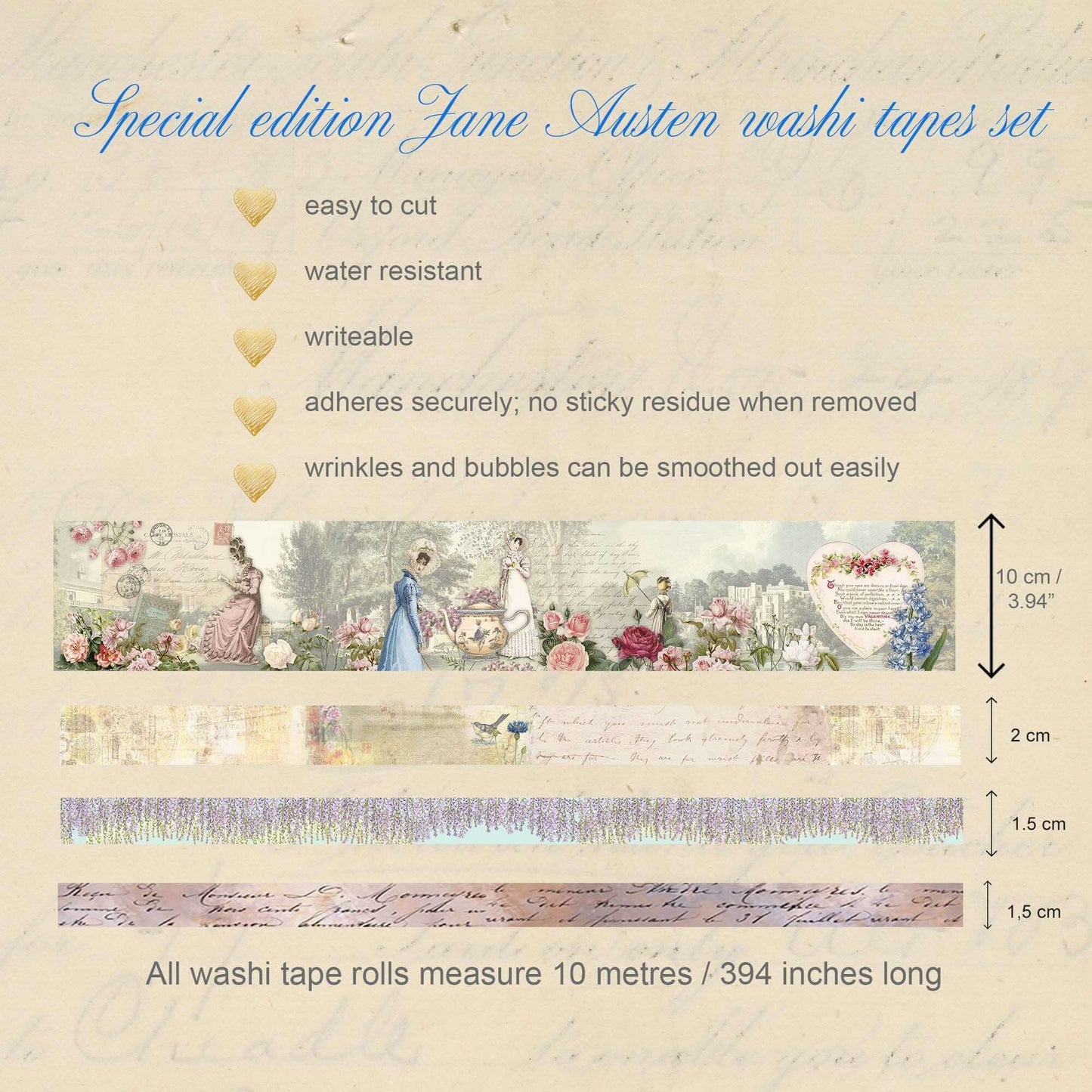 Jane Austen washi Tapes, die Cut Stickers Frames, Playing Cards, Collage Papers Special Crafts Set for journals, scrapbooks and decorating