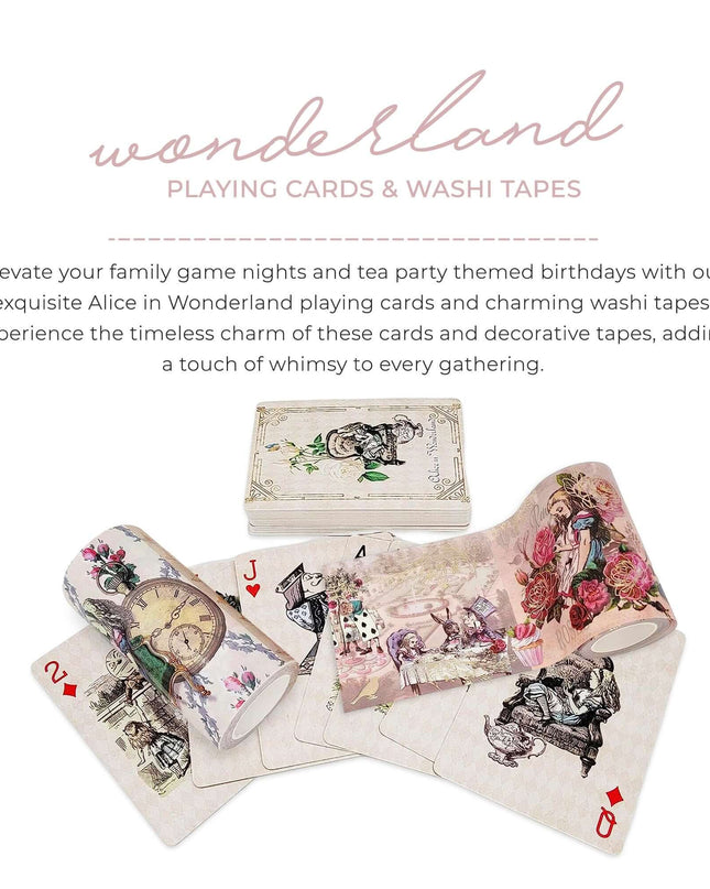 Cartes à jouer spéciales Alice au pays des merveilles, ensemble de bandes washi extra larges pour décorations de fête, jeux, artisanat et décoration