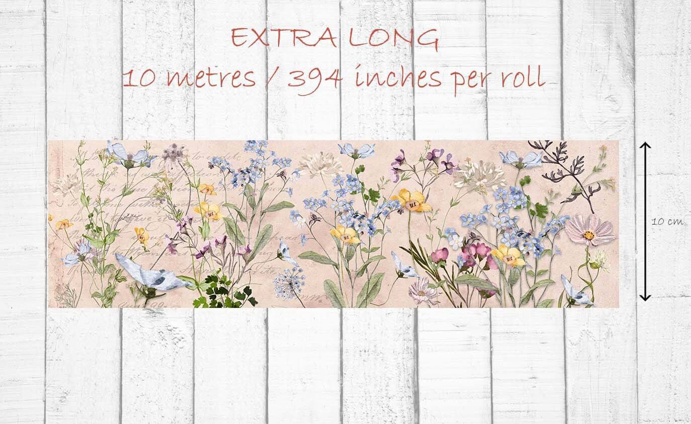 Meadow wildflowers extra wide washi tape for scrapbooks, journals, decorating and handmade crafts