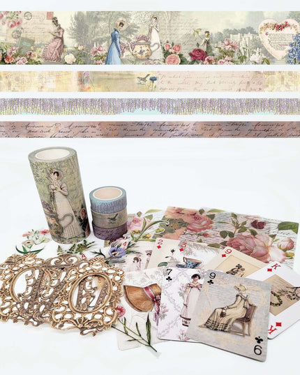 Jane Austen washi Tapes, die Cut Stickers Frames, Playing Cards, Collage Papers Special Crafts Set for journals, scrapbooks and decorating