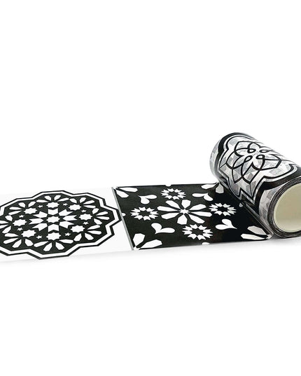Retro Black and White Spanish Tile Patterns washi Tape. Extra Wide 3.6 inches (9.2 cm)