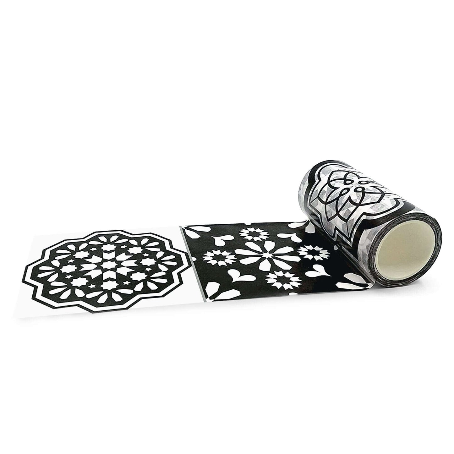 Ruban washi à motifs de carreaux espagnols rétro noir et blanc. Extra large 3,6 pouces (9,2 cm)