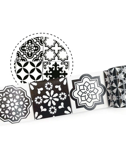 Retro Black and White Spanish Tile Patterns washi Tape. Extra Wide 3.6 inches (9.2 cm)