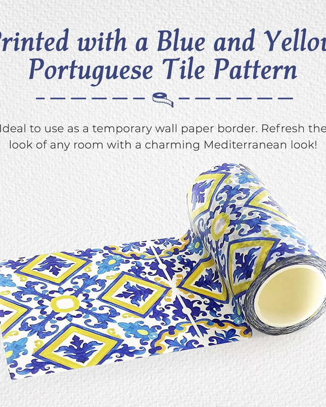 Les carreaux portugais impriment du ruban washi. EXTRA LARGE et extra LONG (394 pouces/ 10 mètres), adapté comme bordures de papier peint temporaires