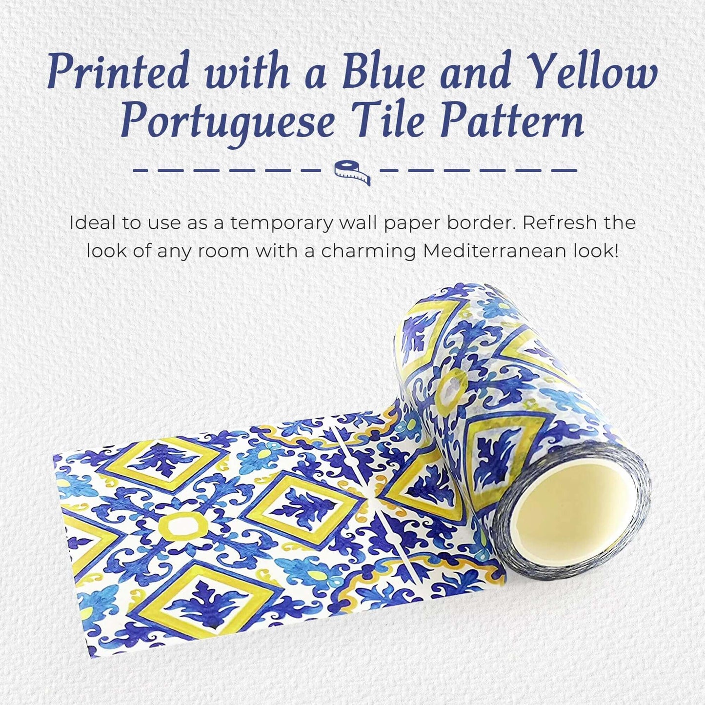 Portuguese tiles print washi tape. EXTRA WIDE & extra LONG (394 inches/ 10 metres)  , suitable as temporary wall paper borders