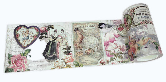 Extra Wide washi Tape (Romantic Victorian Collage) for Valentine's Day journals, Gifts, Crafts and Decorating