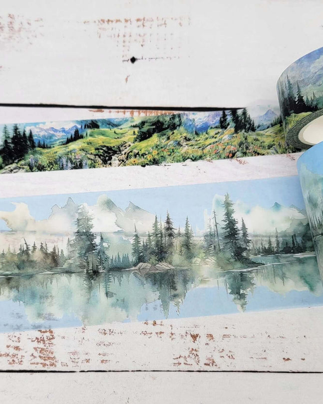 Serenity Fair Mountain Woodland washi Sticker Tapes for scrapbooks, journals, Crafts, Decorating Extra Long 10 metre / 33 feet per roll