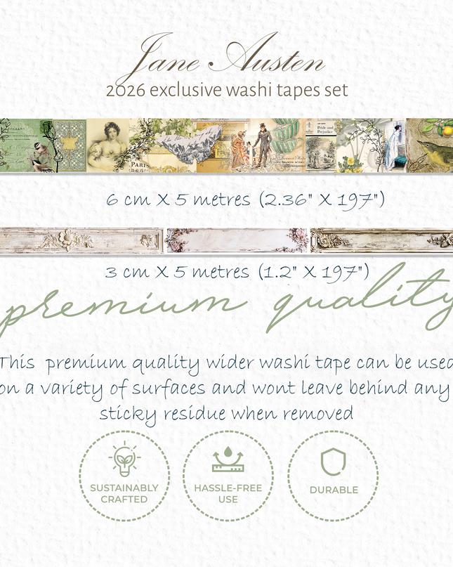 Jane Austen vintage collage washi tapes set. Exclusive for 2026!