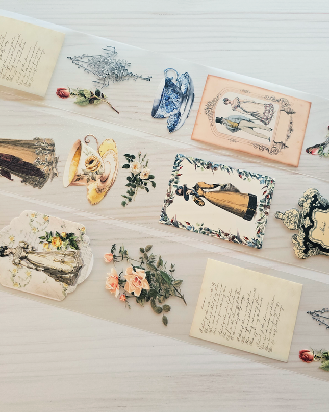 Jane Austen Regency era theme PET clear tape for scrapbooks, journals, crafts and decorating