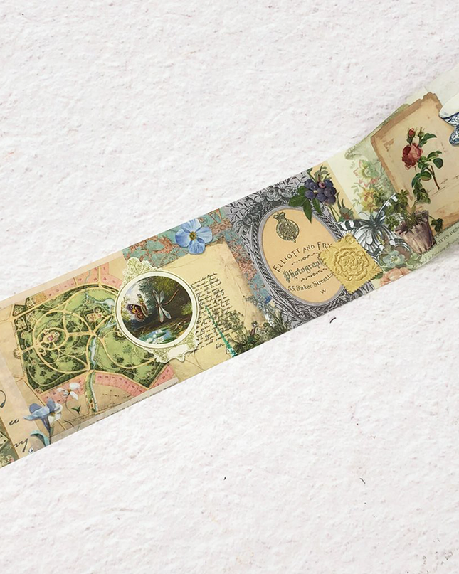 Jane Austen Regency era botanical gardens wide washi sticker tape for journals, scrapbooks, planners, decoupage, wall decor and crafts