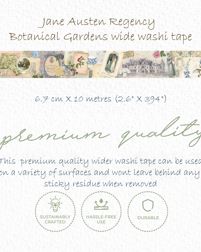 Jane Austen Regency era botanical gardens wide washi sticker tape for journals, scrapbooks, planners, decoupage, wall decor and crafts
