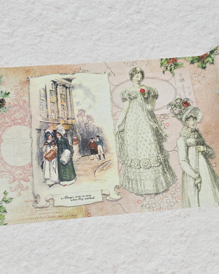 Jane Austen Christmas Romance extra wide washi sticker tape for journals, scrapbooks, gift wrapping and decorating