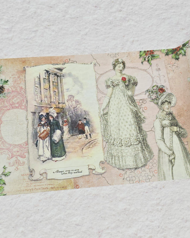 Jane Austen Christmas Romance extra wide washi sticker tape for journals, scrapbooks, gift wrapping and decorating