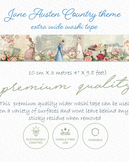 Jane Austen romantic garden extra wide washi tape sticker roll for scrapbooks, journals, crafts and gifts
