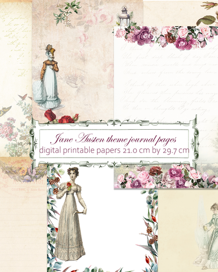 Jane Austen Regency theme scrapbook journal pages for digital download