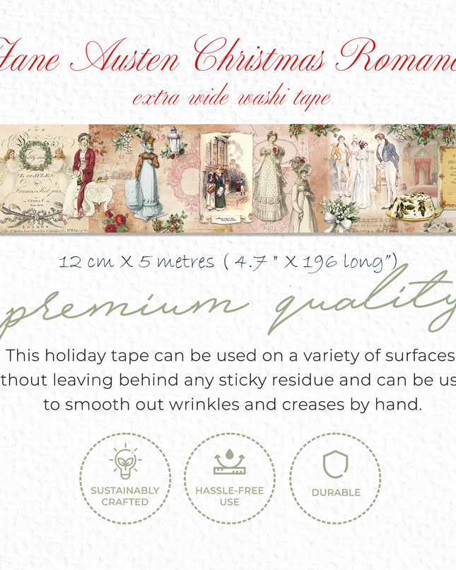Jane Austen Christmas Romance extra wide decorative washi sticker tape for journals, scrapbooks, gift wrapping and decorating