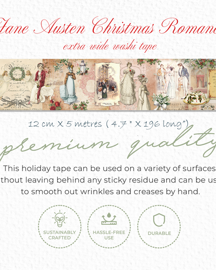 Jane Austen Christmas Romance extra wide washi sticker tape for journals, scrapbooks, gift wrapping and decorating