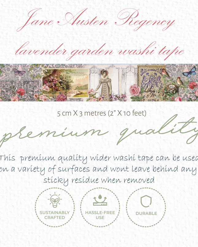 Jane Austen Lavender Garden Washi Tape – 6 cm Wide