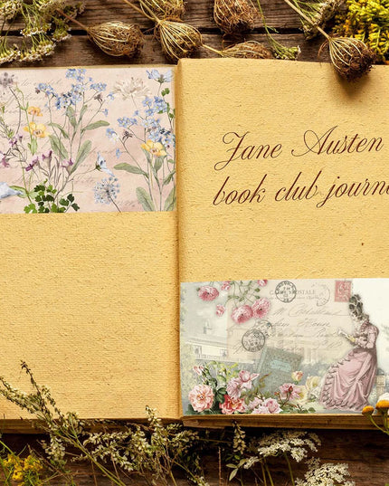 Jane Austen Romantic wide washi tapes and silk ribbons scrapbook crafts set