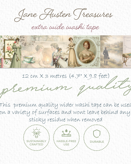 Jane Austen Treasures theme extra wide decorative washi sticker tape for journals, scrapbooks, gift wrapping and decorating