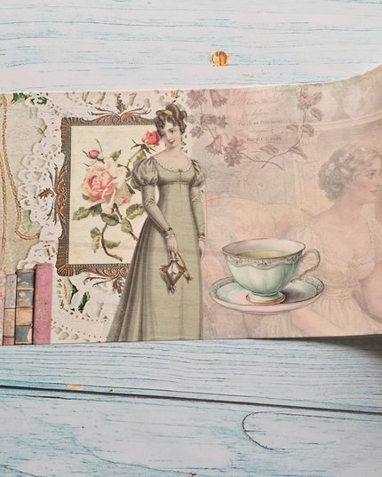 Jane Austen Treasures theme extra wide decorative washi sticker tape for journals, scrapbooks, gift wrapping and decorating