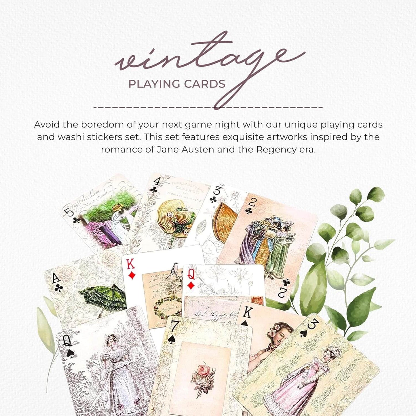 Jane Austen Romantic Historical Playing Cards Deck for Games, Tea Party Decorations, and Crafts