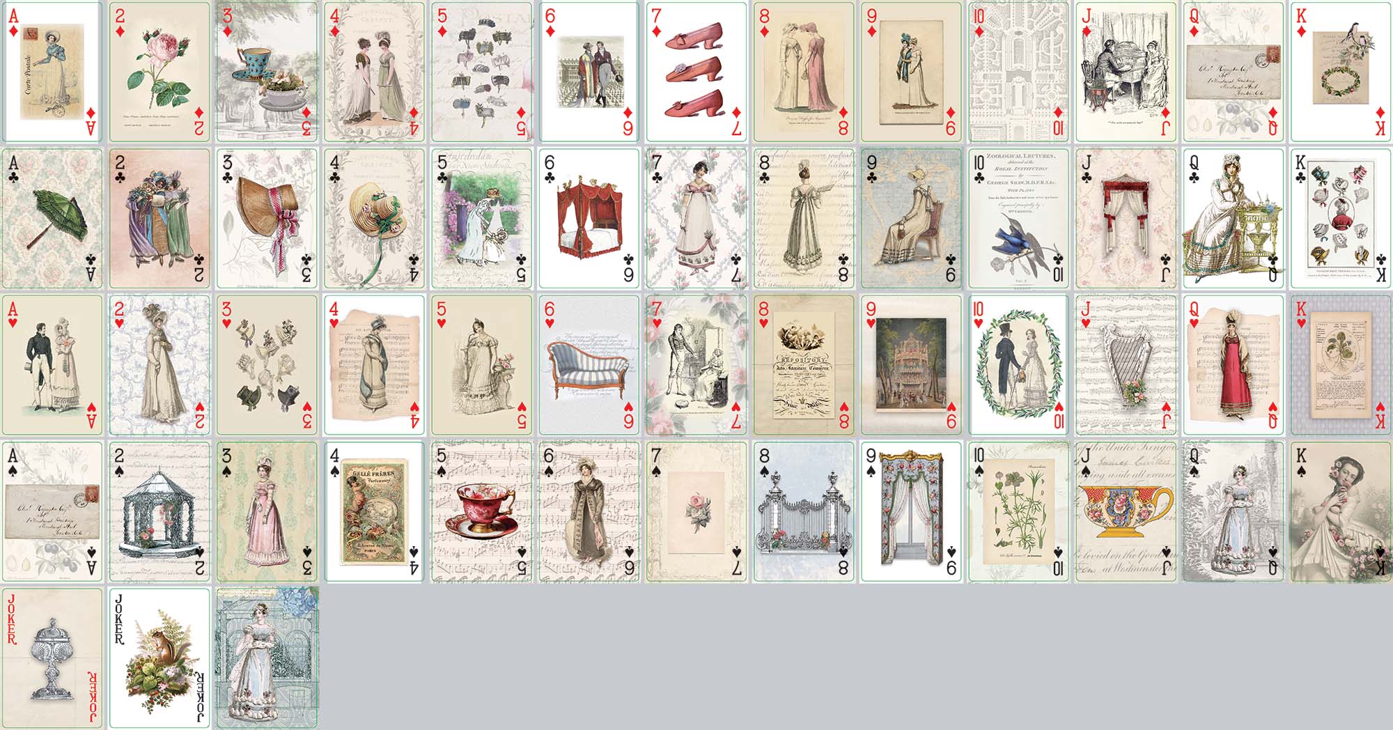 Playing Card Tea Set Jane Austen Romantic Historical Playing Cards Deck for Games, Tea Part ...