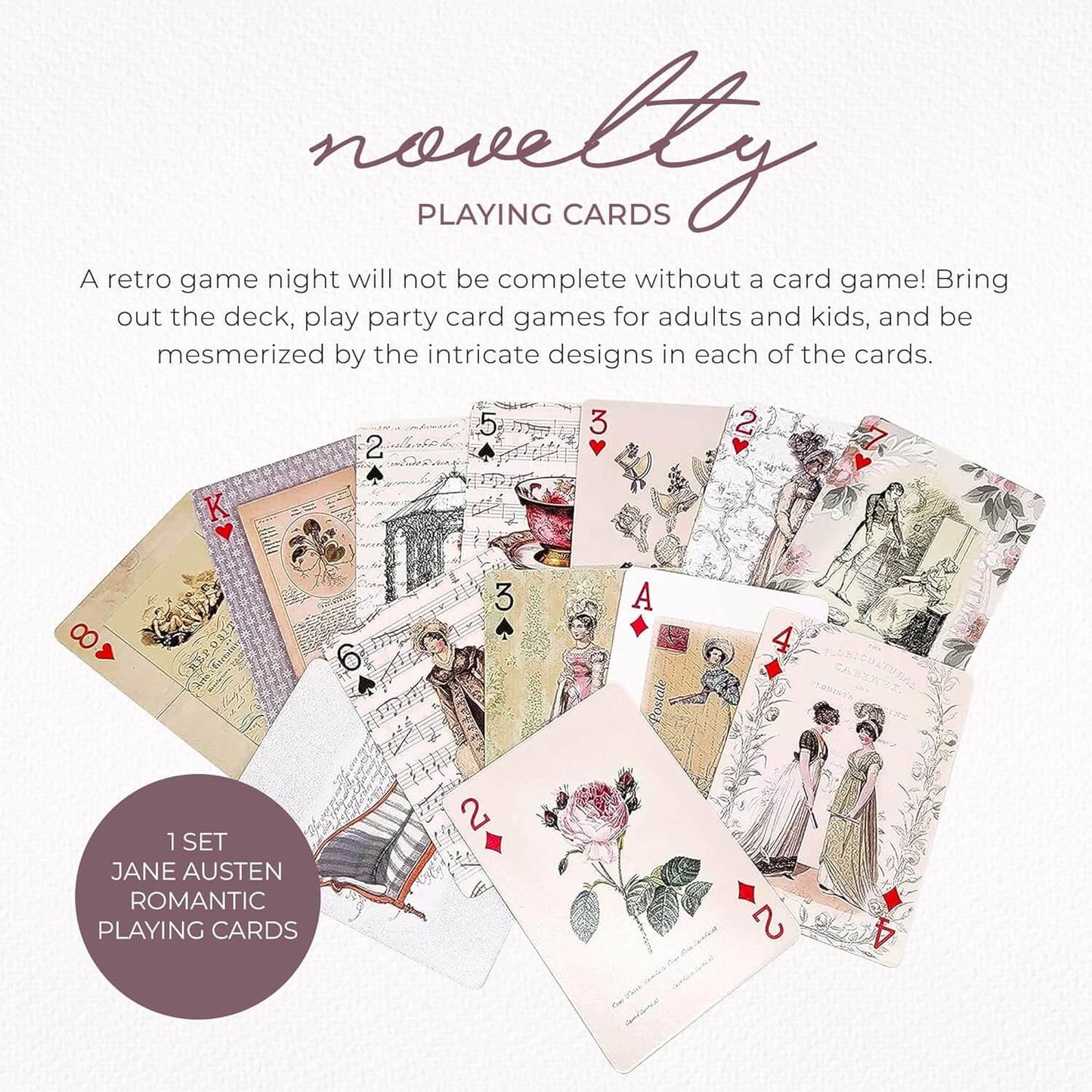 Jane Austen Romantic Historical Playing Cards Deck for Games, Tea Party Decorations, and Crafts