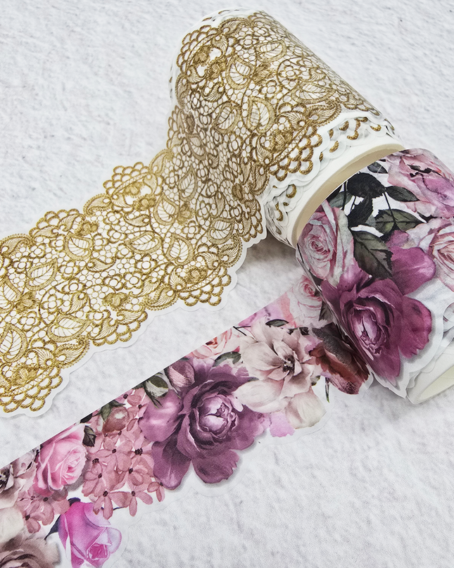 Lace & Roses laser cut edge washi tapes set for scrapbooks, journals, decorating, crafts
