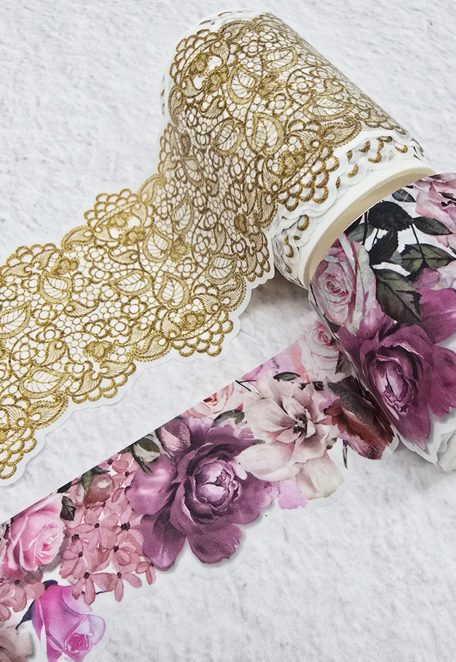 Lace & Roses laser cut edge washi tapes set for scrapbooks, journals, decorating, crafts