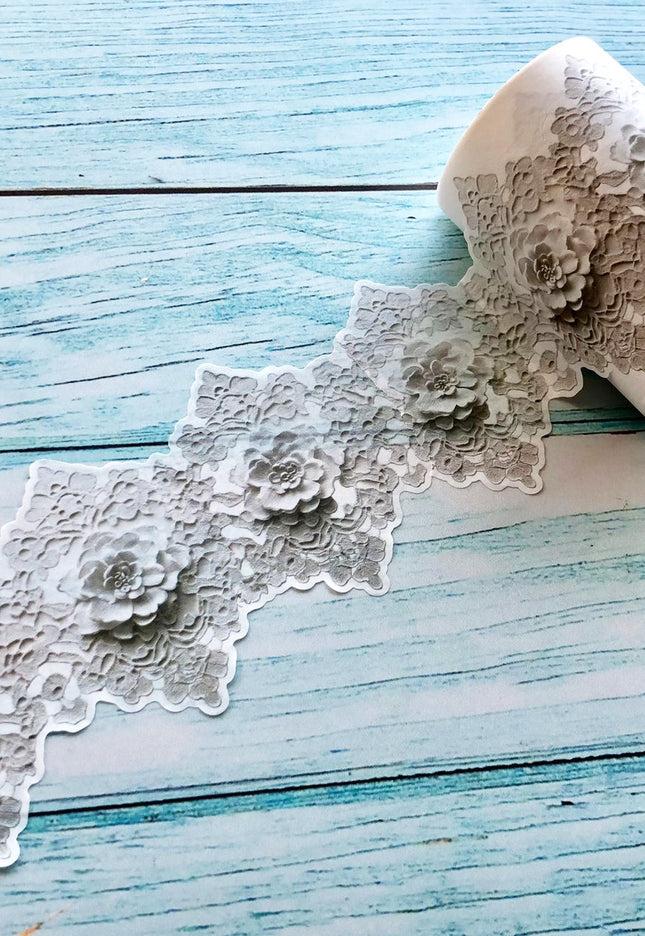 White lace laser cut (3 D effect) washi tape for journals, scrapbook, crafts, gift wrapping and decorating